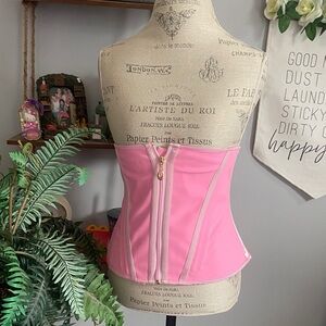 Pink Strapless Front-Zip Medium Waist Cincher Trainer Corset